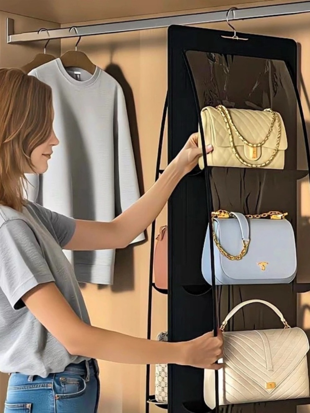 Hanging Handbag Organizer Black